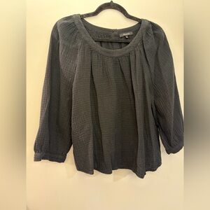 Madewell Linen Textured Black Blouse